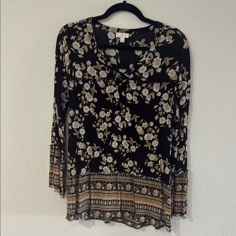 Floral Black and Cream Women's Top